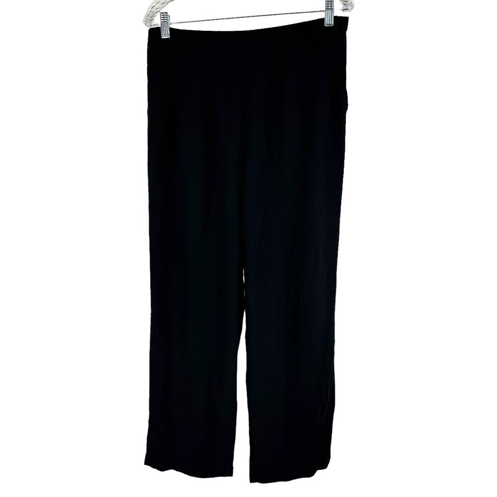 Eileen Fisher NWOT 100% Silk Straight Leg Ankle Pants Black Size M Elastic Waist